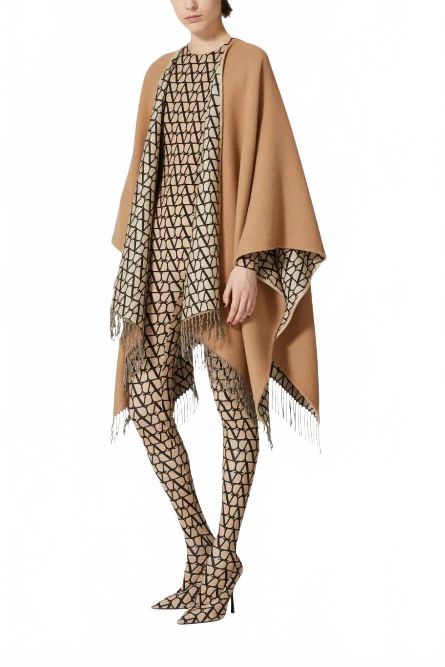 NEW VALENTINO GARAVANI asymmetrical wool poncho in cammello